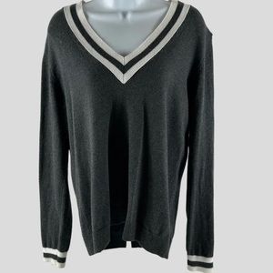 Old Navy Women’s Large Gray White  V-Neck Sweater Pullover Long Sleeve